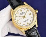 Rolex Datejust 40mm Diamond Bezel White/YG Face Black Leather Band Watch